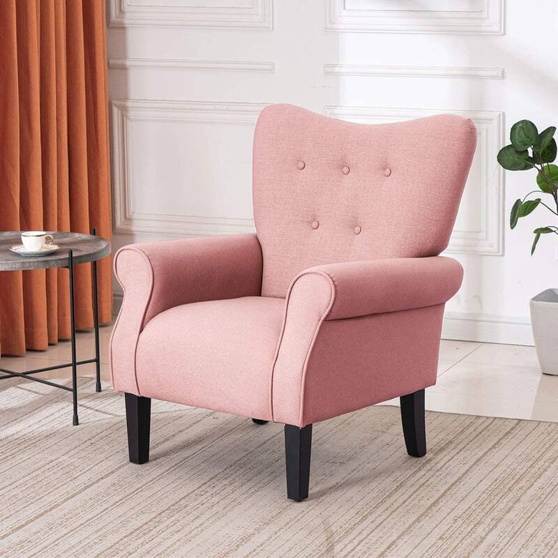 Erommy Wing back Arm Chair, Upholstered Fabric High Back Chair with Wood Legs