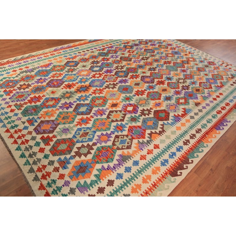 Kilim Oriental Area Rug Hand-Woven Tribal Bedroom Wool Carpet - 8'8"x 11'6"