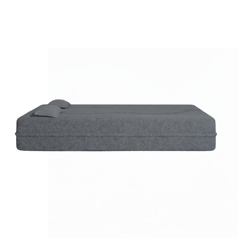 Floor Sofa with 2 Pillows,15" Full Size Folding Mattress,Grey