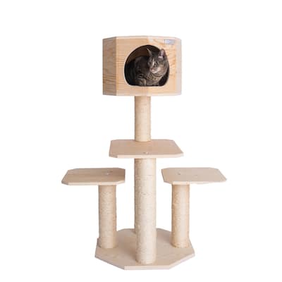 Real Wood Premium Model Scots Pine, Solid Wood Cat Tree, 46" Tall - Natural Beige