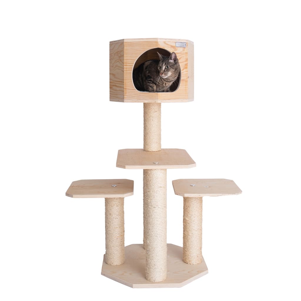 Real Wood Premium Model Scots Pine, Solid Wood Cat Tree, 46" Tall - Natural Beige