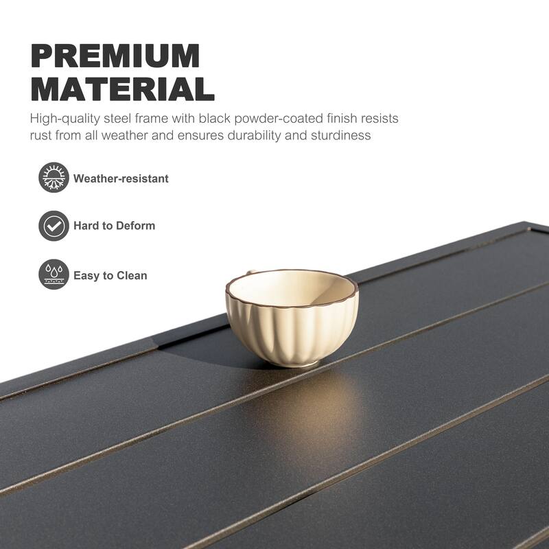 Outdoor Dining Set with Umbrella Hole, Black