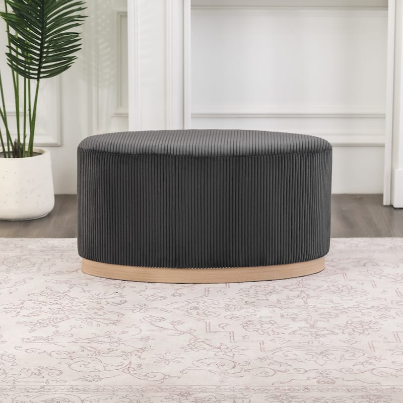 Adeco Velvet Upholstered Bench Oval Ottoman for Bed End Entryway - Dark-Grey