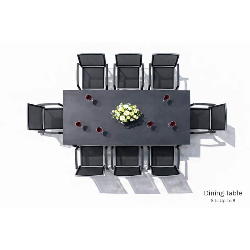 Alva Dark Grey 9-Piece Aluminum Outdoor Dining Set with Sling Set in Pewter - N/A