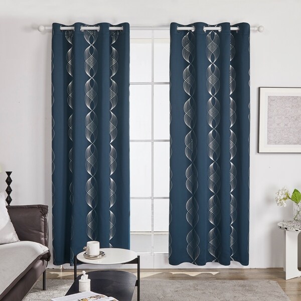Deconovo Blackout Silver Wave Curtains(2 Panel) - Bed Bath