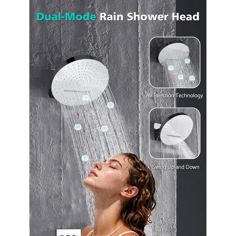 Lefton Shower System in Fahrenheit Display, 13” Overhead Shower Head with All-in-one Handheld Spray Showerhead, SSWM2501