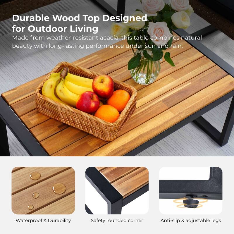 4-Piece Patio Furniture Set with Acacia Wood Table Top