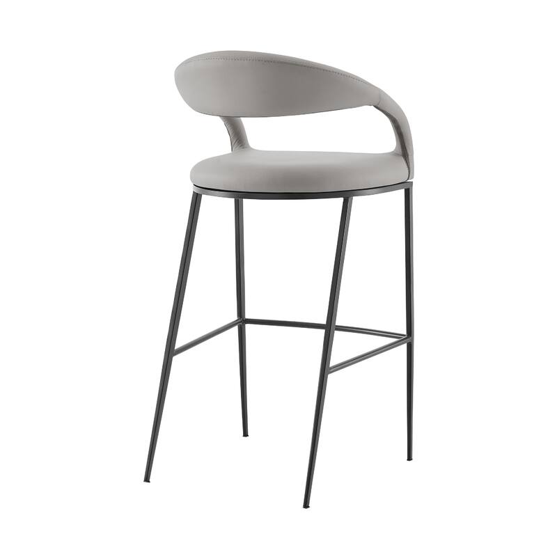 Monie Barstool Chair, Curved Floating Back, Light Gray Faux Leather