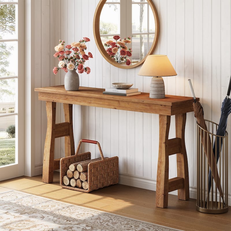 59" All Solid Wood Console Table, Rustic Style Entryway Table for Living Room and Foyer