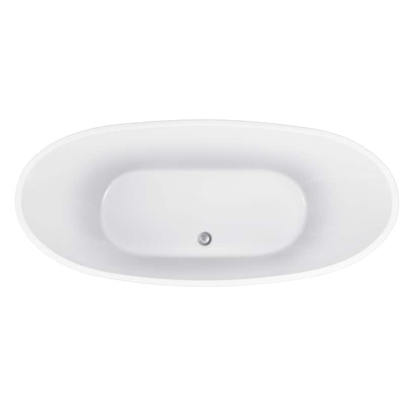 67 Inch Acrylic Freestanding Soaking Bathtub in White with Overflow and Drain
