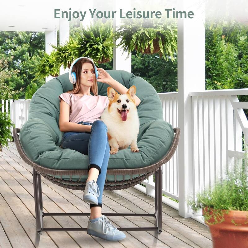 Outdoor rattan rocking chair, padded penguin rocking chair,lounge chair Outdoor for Front Porch,Living Room,Patio,Garden