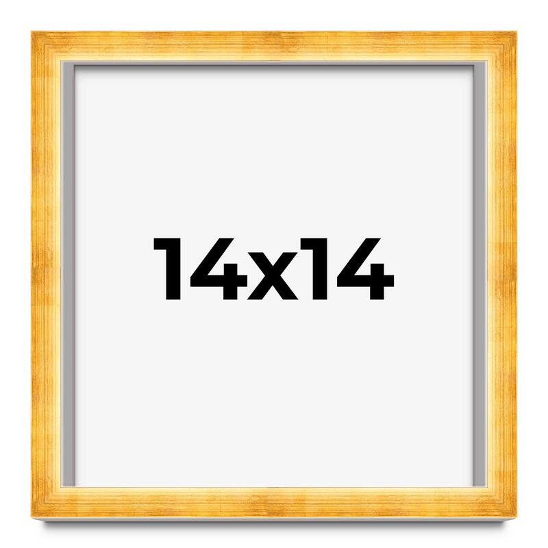 14x14 Shadow Box Frame Gold | 1.625 Inches Deep Real Wood Traditional