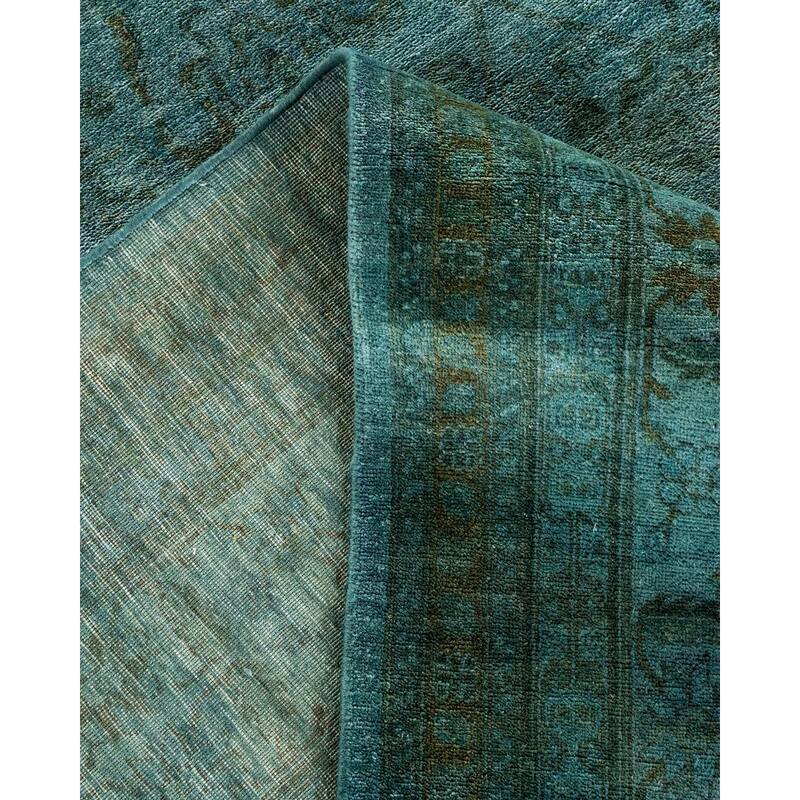 Overton Hand Knotted Wool Vintage Inspired Modern Contemporary Overdyed Blue Area Rug - 8' 10" x 11' 10"