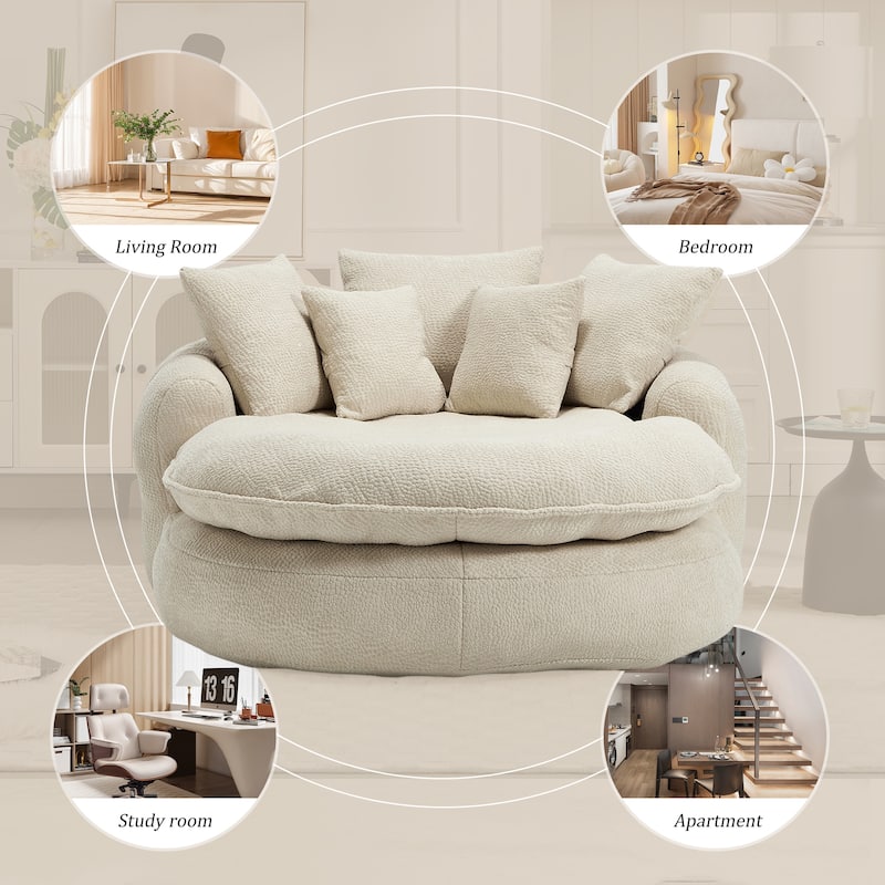 Oversized Chenille Single Sofa Chair / Oval Upholstered Bean Bag Sofa / Living Room Lazy Floor Sofa Chaise Lounges Cloud Couch
