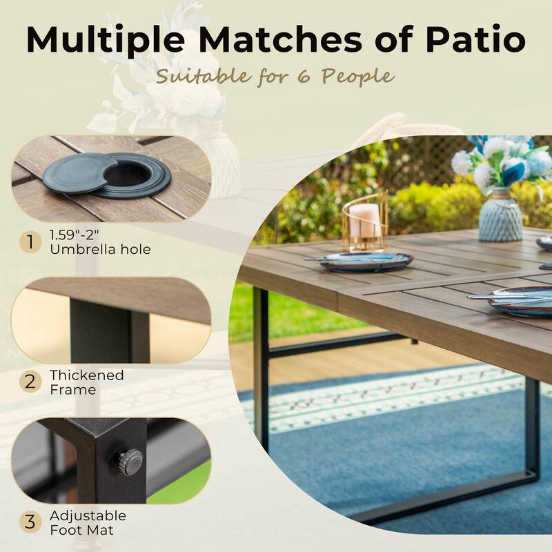 Outdoor U-Shaped Dining Table with Wood Grain Heat Transfer Printing Process - N/A