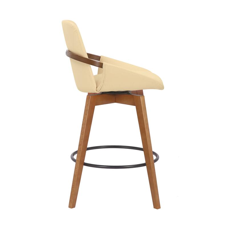 Fabric Swivel Bar Stool with Arms, Full Back and Iron Footrest Frame