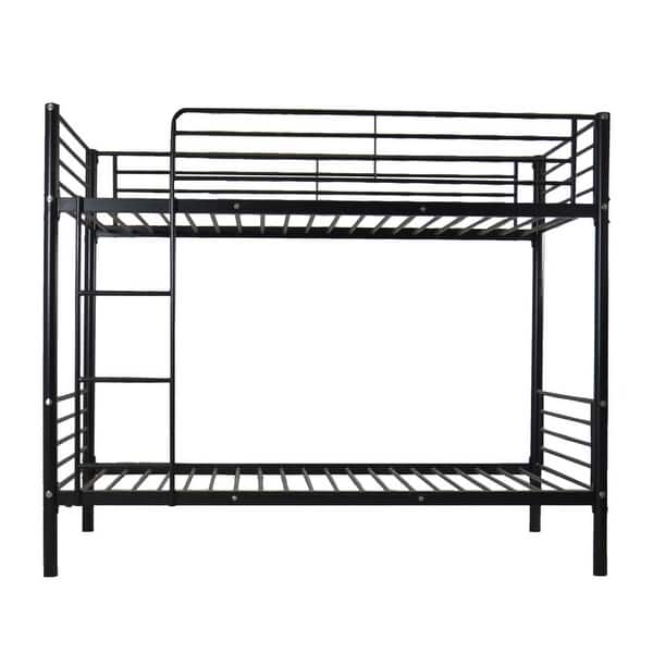 slide 2 of 25, Iron Bed Bunk Bed with Ladder for Kids Twin Size White Black