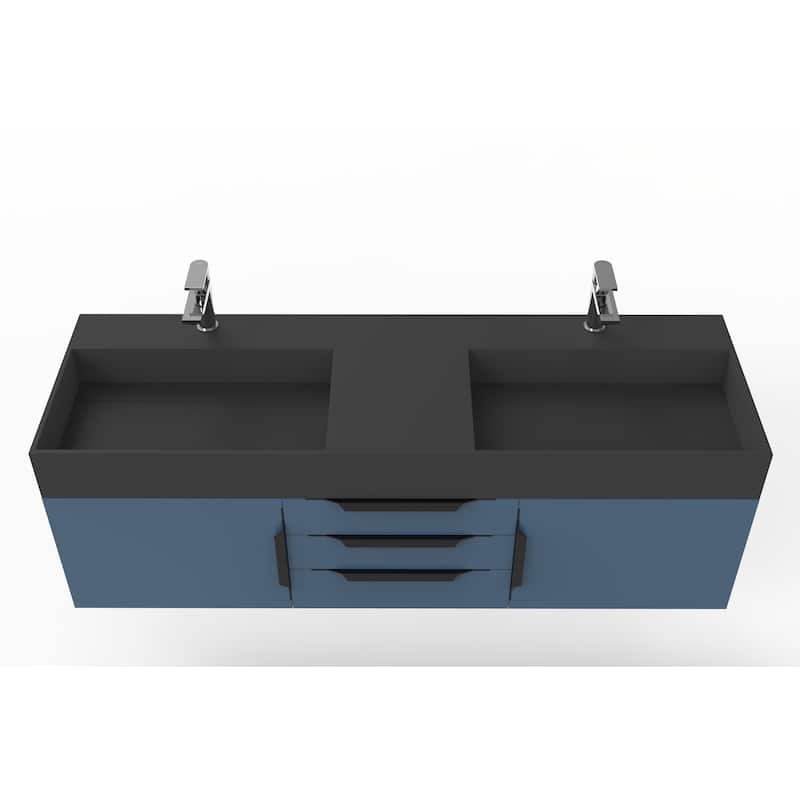 Amazon 60" Wall Mounted Bathroom Vanity Set w/ Black Top