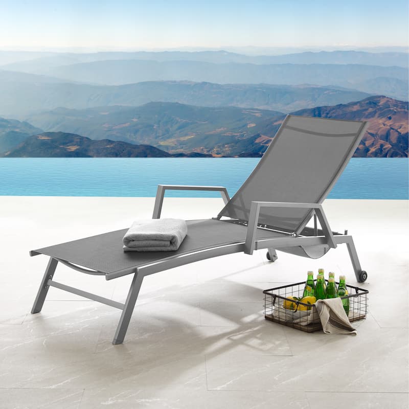 Corvus Sorrento Outdoor Sling Fabric Adjustable Chaise Lounge with Arms
