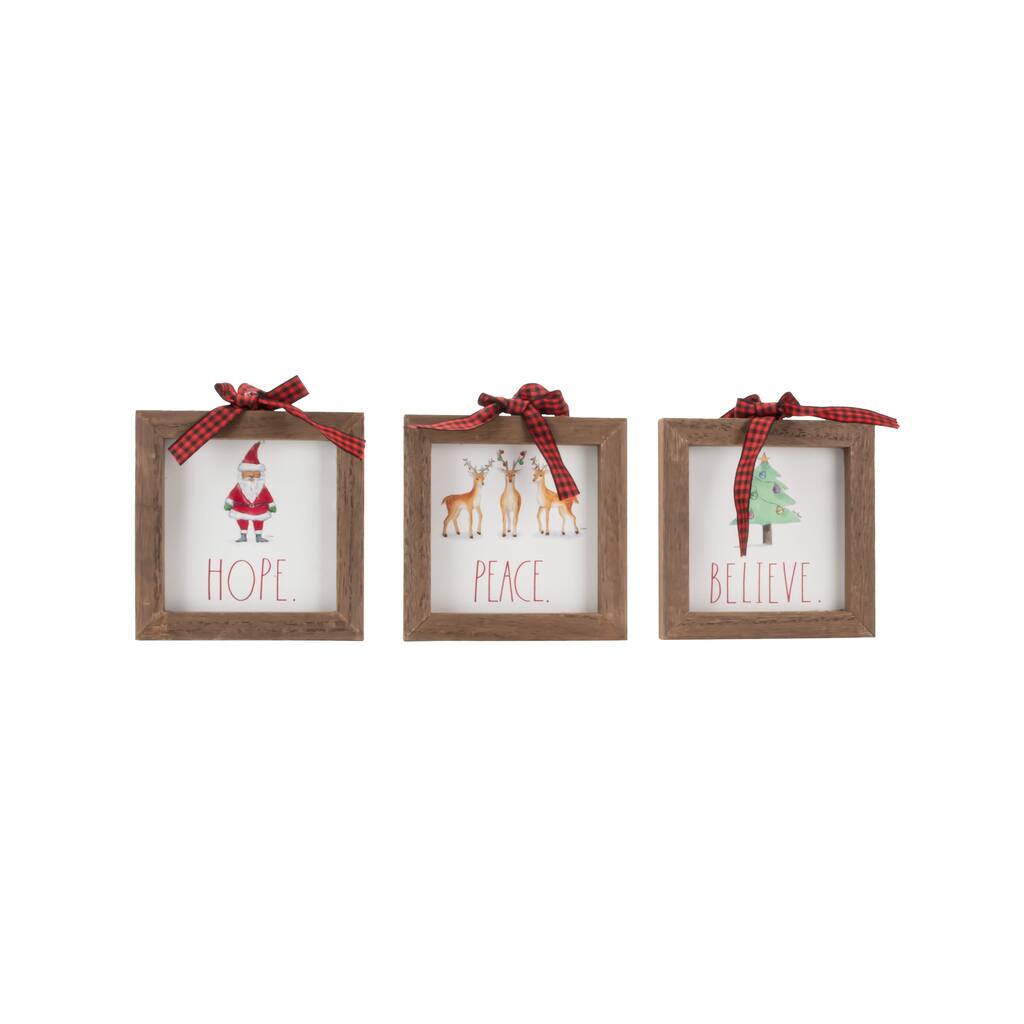 RAE DUNN Set of 3 Wooden Christmas Ornaments