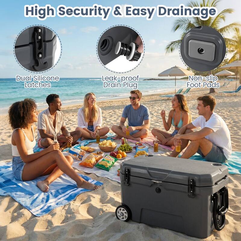 Gymax 52 Quart Portable Hard Cooler w/6-Day Ice Retention Pull Handle