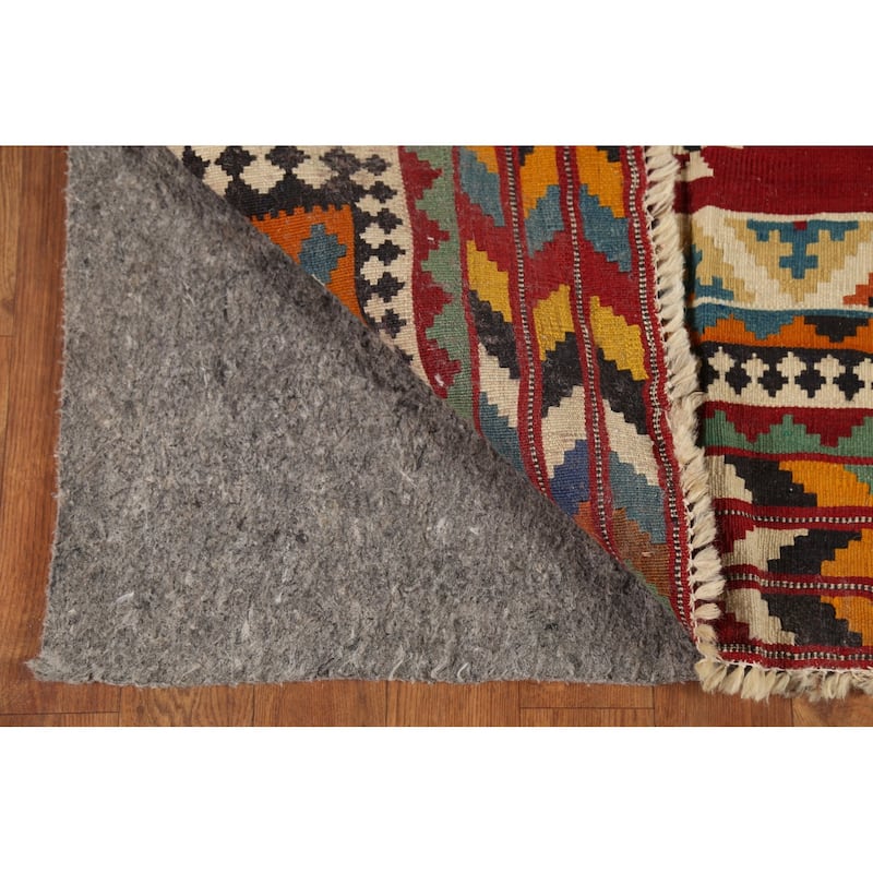 Vegetable Dye Kilim Qashqai Persian Vintage Runner Rug - 4'2"x 12'8"