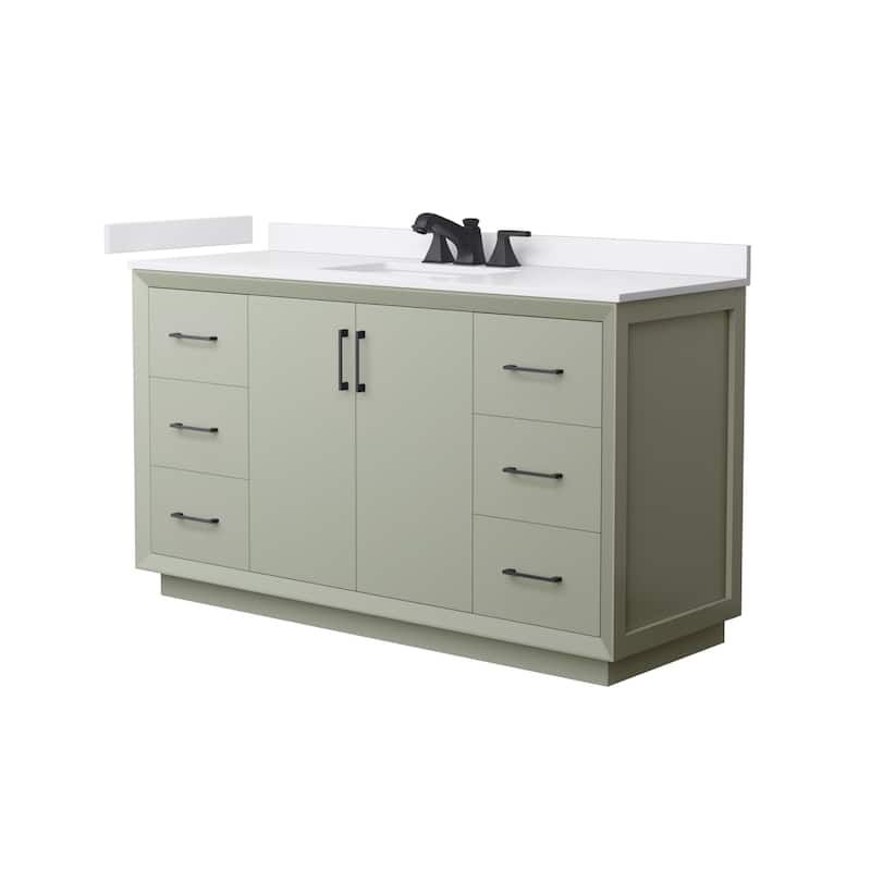 Wyndham Collection WCF4141-60S-VCA-US3MXX Strada 60" Free Standing - Light Green / White Cultured Marble Top / Matte