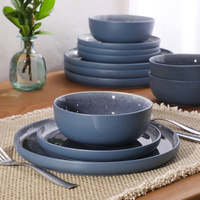 Gibson Elite Tahoe Sunset 12 Piece Stoneware Reactive Glaze (Service for 4) Ceramic Plates and Bowls Dinnerware Set