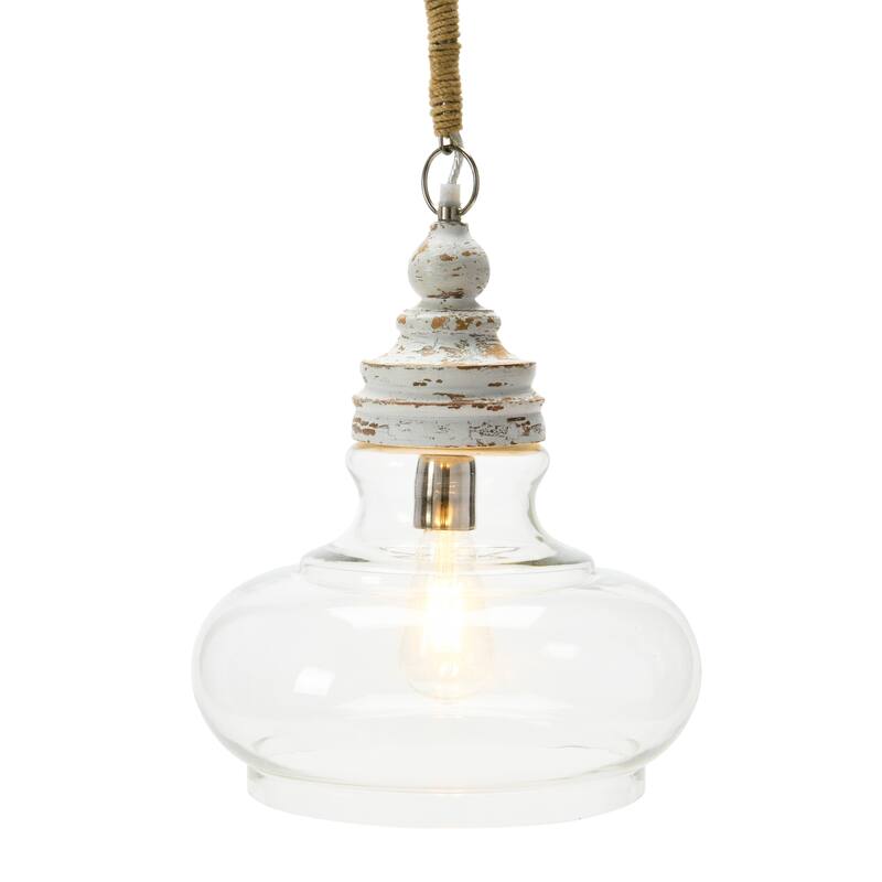 Glass and Distressed Mango Wood Ceiling Light