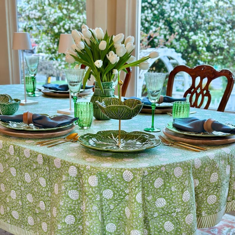 Rectangle tablecloth- Eden green floral