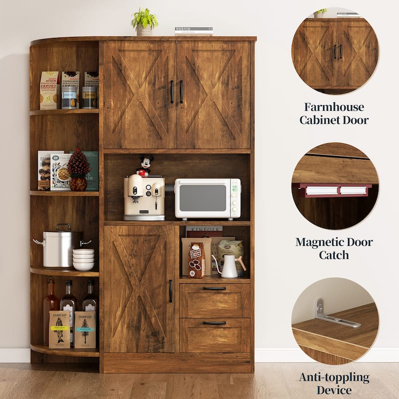 Farmhouse Style 3-Door Storage Cabinet with Adjustable Shelves – Freestanding Pantry Organizer for Kitchen, Dining Room or Bar