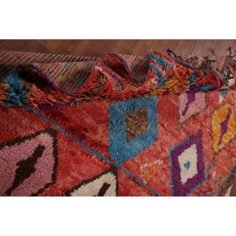 All-Over Geometric Plush Moroccan Area Rug Hand-Knotted Wool Carpet - 6'1"x 10'2"