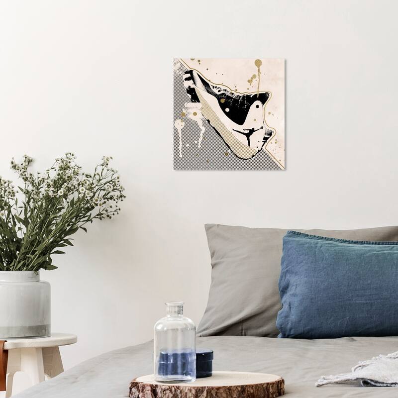 Wynwood Studio 'Inverted Basketball Sneaker 'Fashion and Glam Wall Art Canvas Print Shoes - Black, Gold - 12 x 12