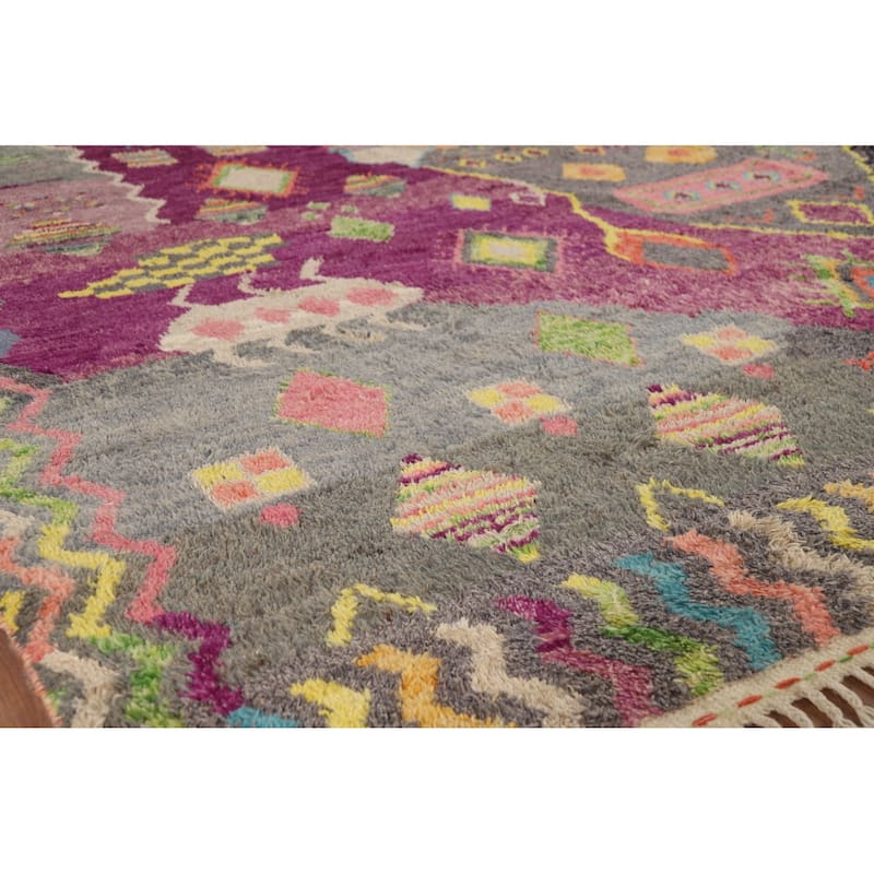Plush Moroccan Oriental Area Rug Handmade Purple Wool Carpet - 9'0" x 12'7"