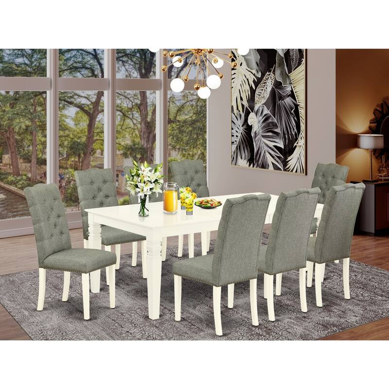 Southwestern Dining Set - 9 Piece Table & Chair Set - Linen White Finish - Hardwood Frame - High Back Chairs - 84