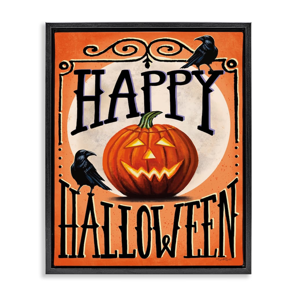 Stupell Happy Halloween with Crows Framed Floater Canvas Wall Art Design By Elizabeth Tyndall