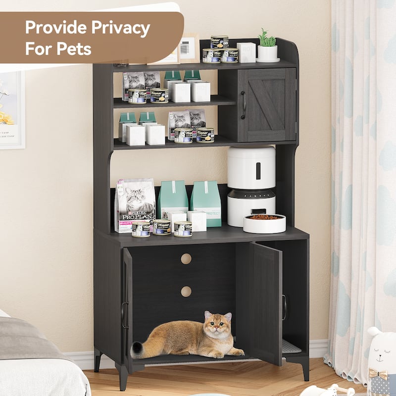 Cat Litter Box Furniture with Shelf Storage