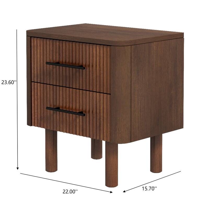 GDFStudio - Logan Mid-Century Modern Walnut Nightstand with Solid Wood Frame & 2 Storage Drawers