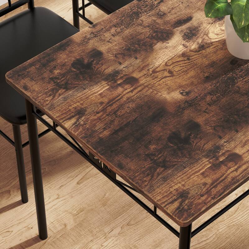 VECELO Modern 3/5-piece Dining Set Tempered Glass Top and Wood Top, Steel Dining Table and Chair Set of 2/4