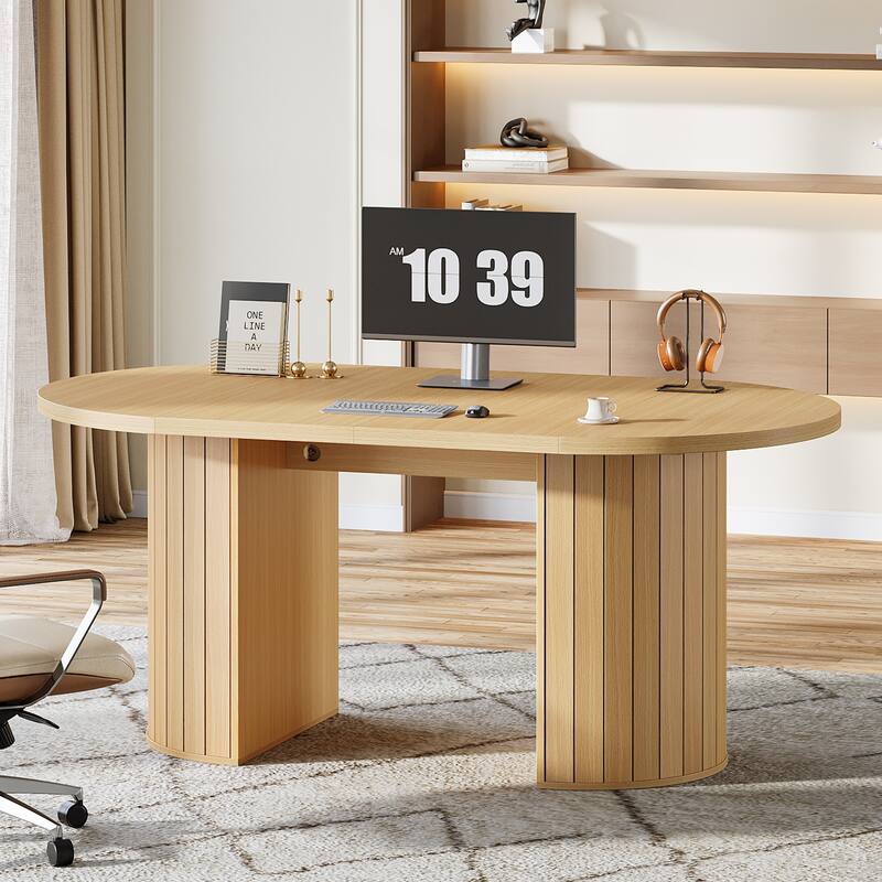 63-Inch Computer Desk for Home Office, Modern Executive Office Desk, Light Brown