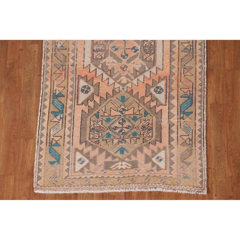 Ardebil Persian Vintage Runner Rug Handmade Wool Carpet - 3'0"x 10'0"