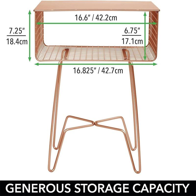 Steel Side Table Nightstand with Storage - 12.75"D x 17.4"W x 22.8"H