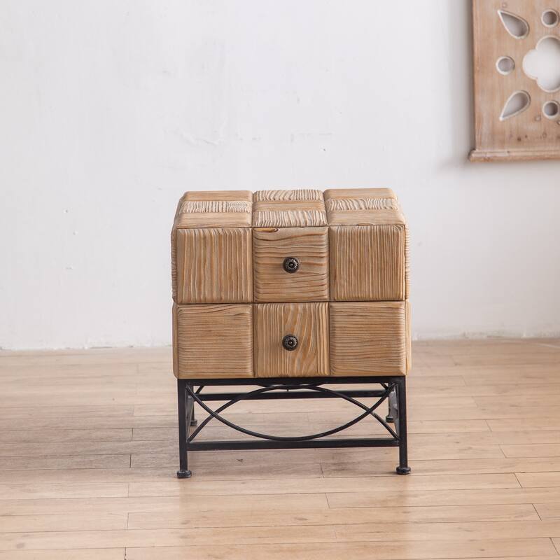 Retro Square Coffee Table With 2 Drawers Small Splicing Design Center Table For Dining Room Living Room Office