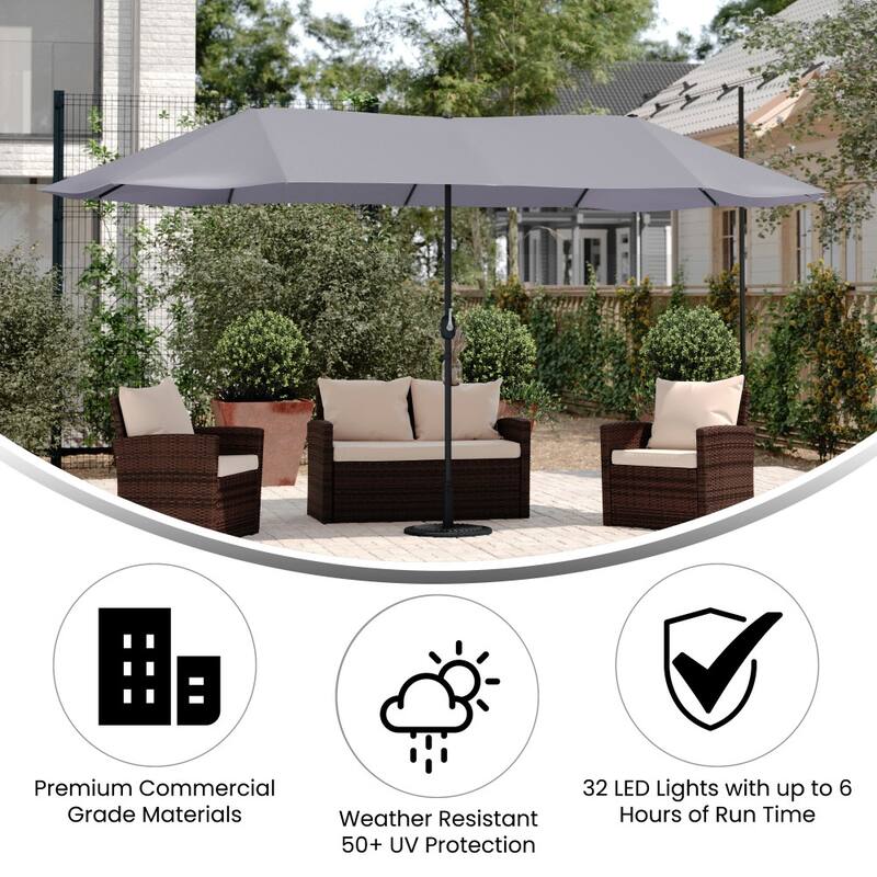 Commercial 15 FT Triple Head Patio Umbrella with Crank and Easy Lift Function