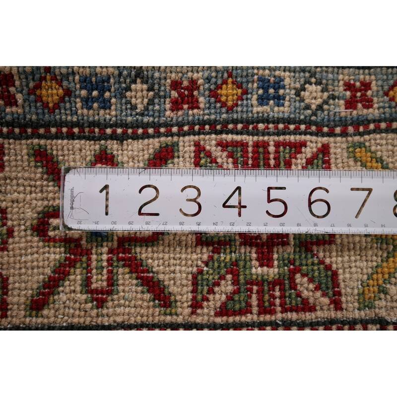 Red Traditional Geometric Kazak Accent Rug Hand-Knotted Wool Carpet - 3'1" x 5'0"