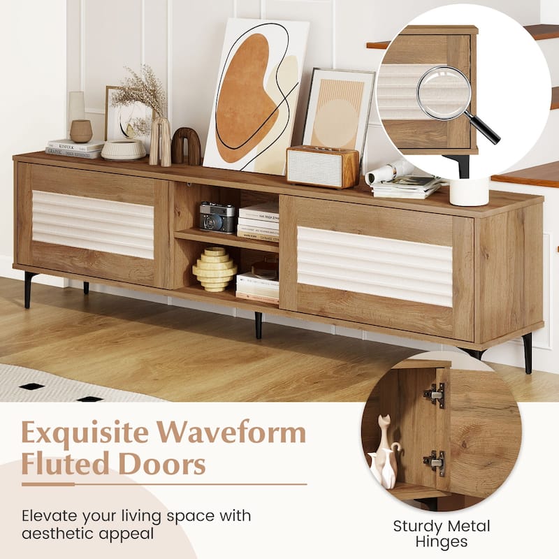 Gymax TV Stand w/2 Storage Cabinets & Open Shelves Cable Hole for TVs