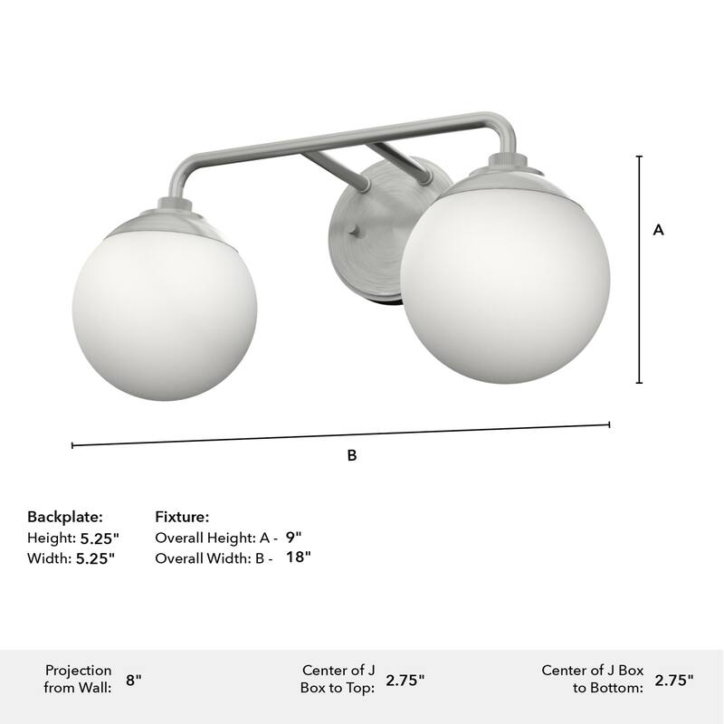 Hunter Hepburn 2 Light Vanity Wall Light, Damp Rated - Vintage, Mid-Century Modern, Glam