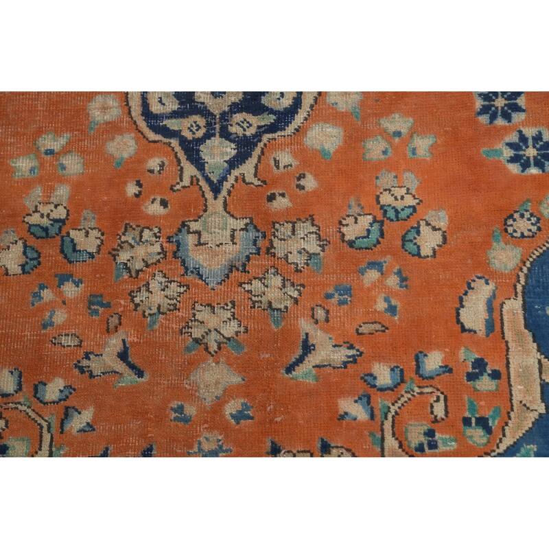 Hand Knotted Oriental 100% Wool Carpet Traditional Floral Oranges & Rust Mashad Area Rug - 12' 5'' X 9' 7''