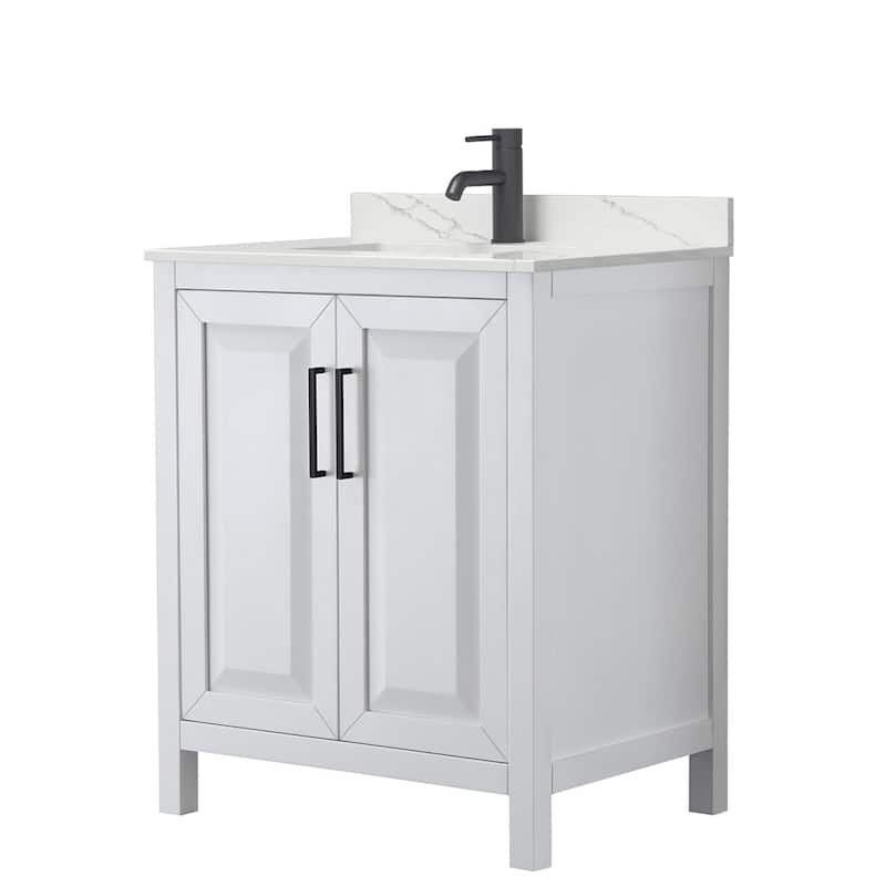 Daria 30-inch Single Vanity, Single Hole Quartz Top - White, Black Trim, Giotto Quartz Top