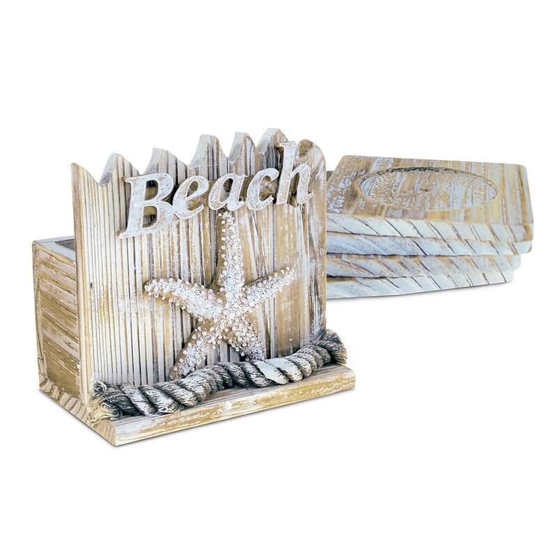 CoTa Global Baja Beach Starfish Nautical Wooden Coaster Set - 9Lx5.75Wx5H inches.